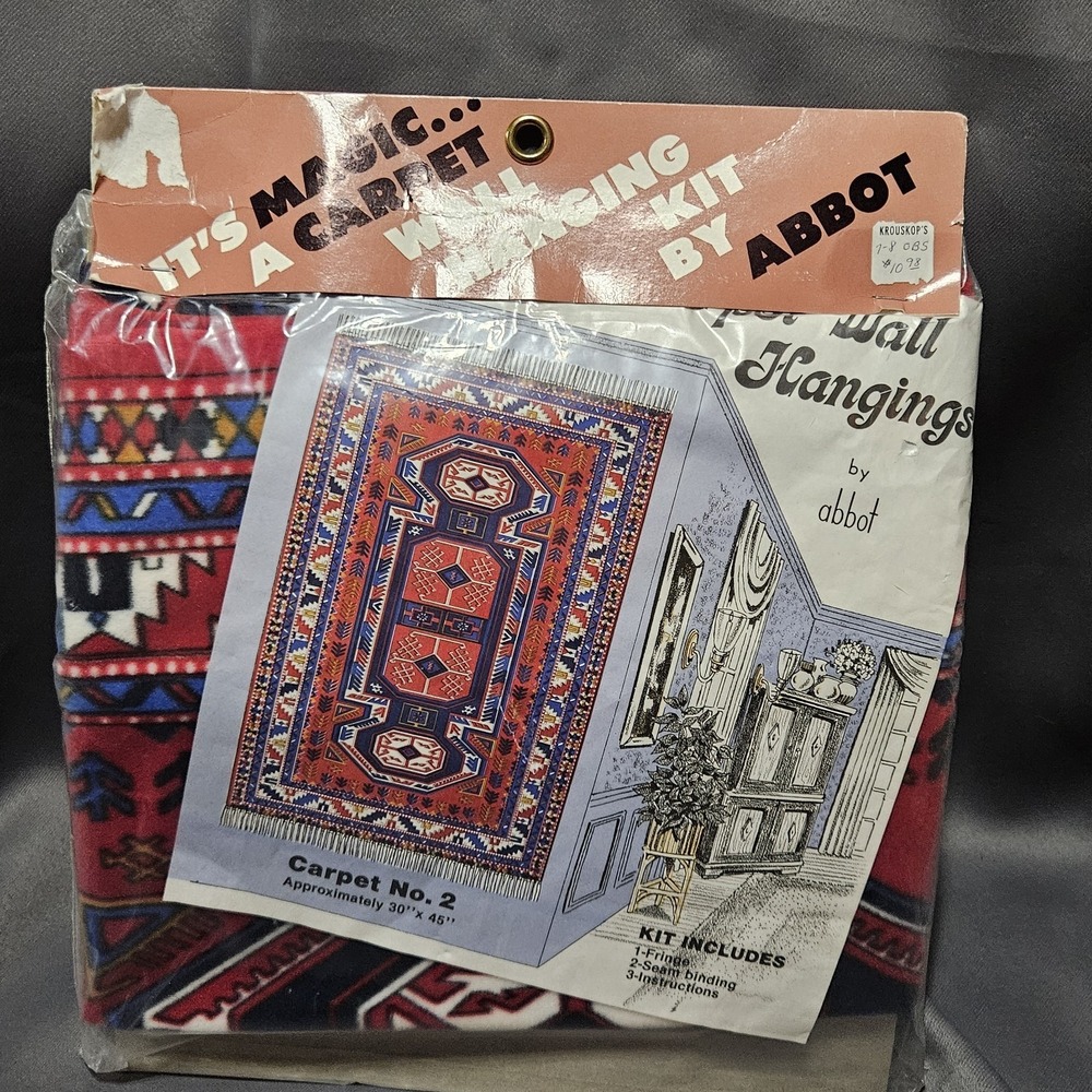 Vintage NOS‎ Abbot IT'S MAGIC Carpet No 2 Wall Hanging Kit 30x45 Boho Tribal Rug
